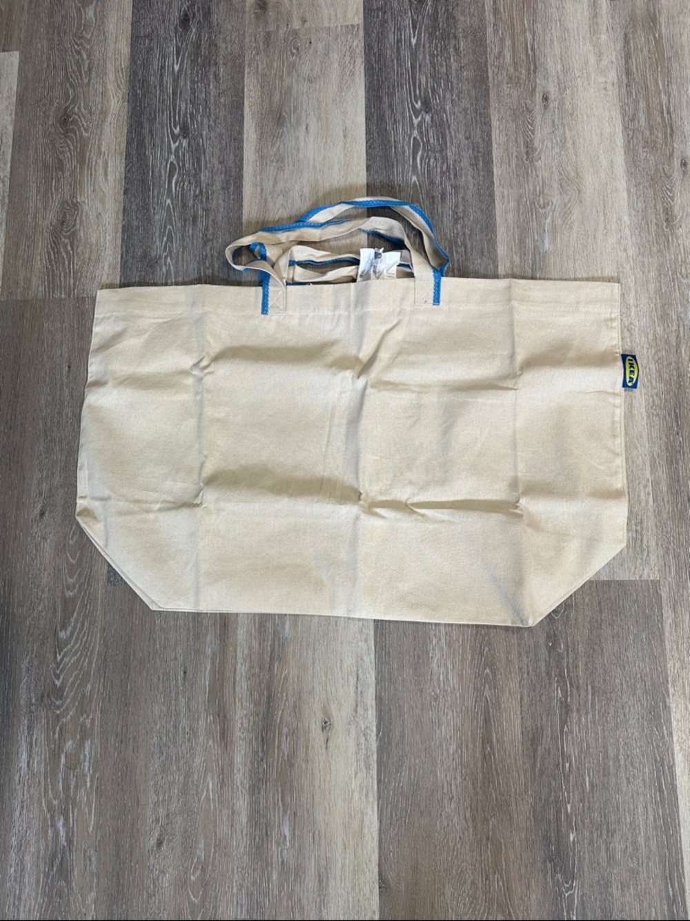 IKEA Beige Canvas Tote with Blue-Trim Handles